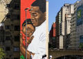 O primeiro mural pintado por Robinho Silva, na Av. 9 de Julho, região central de São Paulo. Foto: acervo do artista